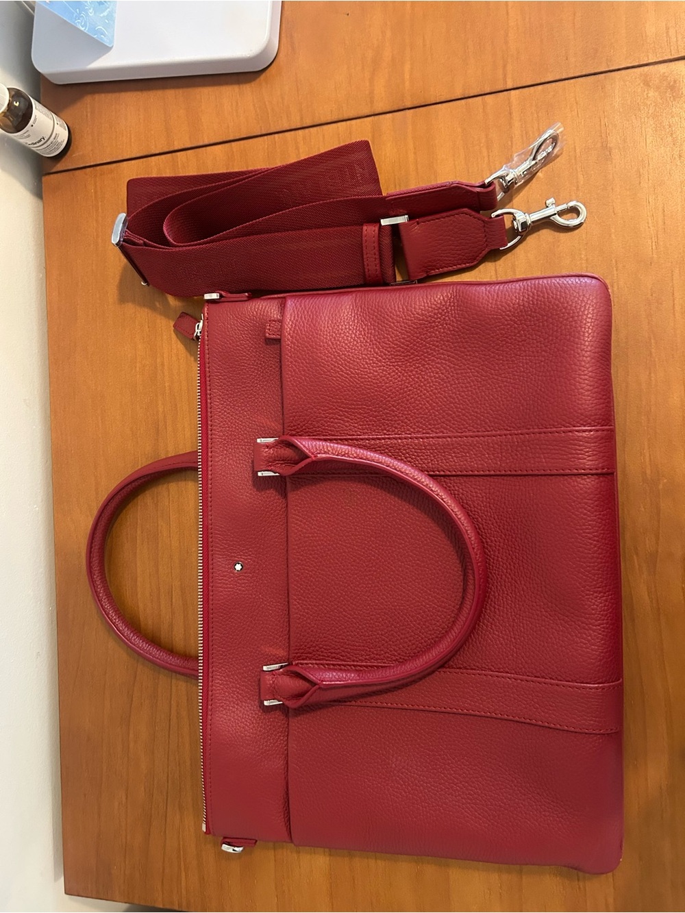 Montblanc Red Leather Bag with Removable Strap